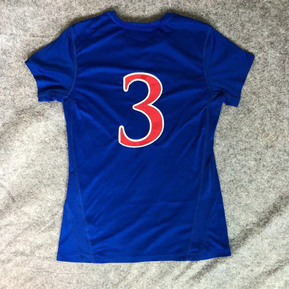 Kansas Jayhawks Womens Jersey Small Adidas Blue Red Stitched NCAA Soccer #3 - Picture 5 of 9